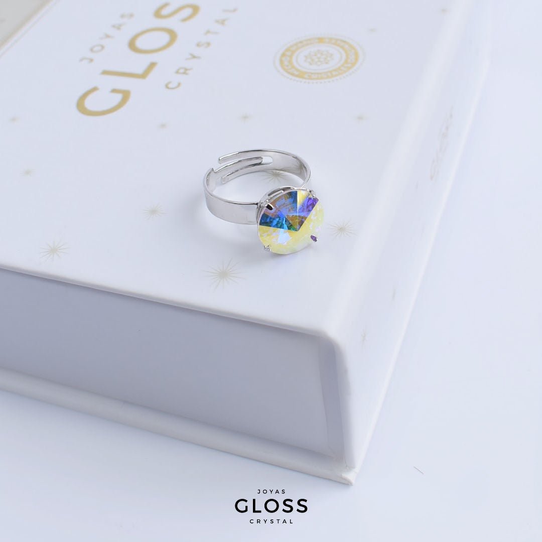Anillo Rivoli Grande Aurora Boreal Rodinado - Joyas Gloss Crystal