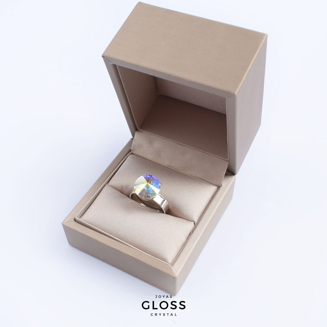 Anillo Rivoli Grande Aurora Boreal Rodinado - Joyas Gloss Crystal