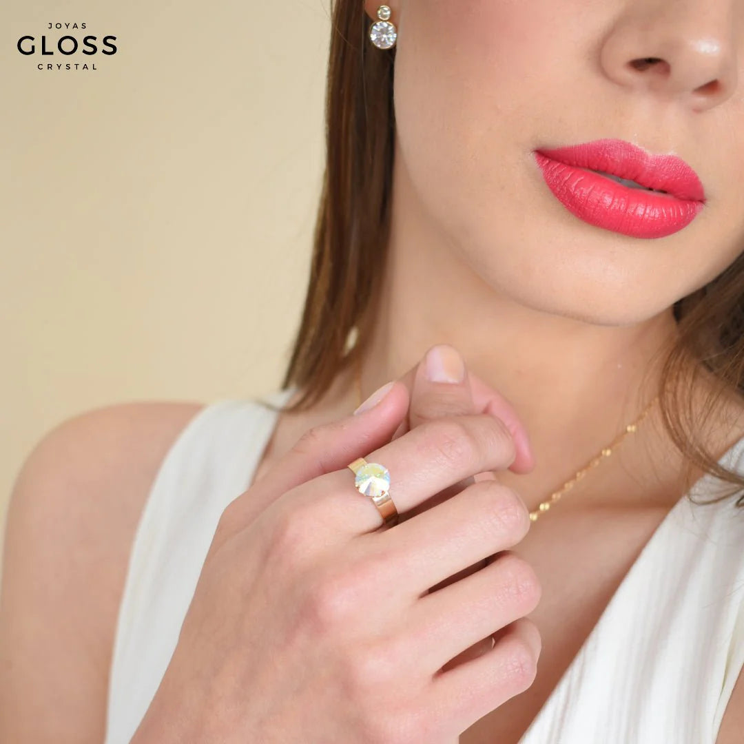 Anillo Rivoli Pequeño Aurora Boreal Baño de Oro - Joyas Gloss Crystal