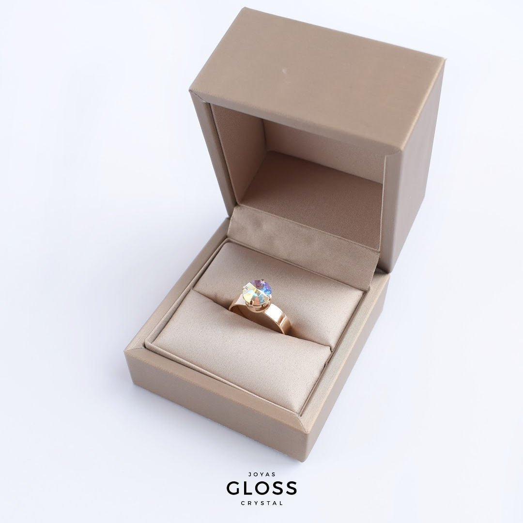 Anillo Rivoli Pequeño Aurora Boreal Baño de Oro - Joyas Gloss Crystal