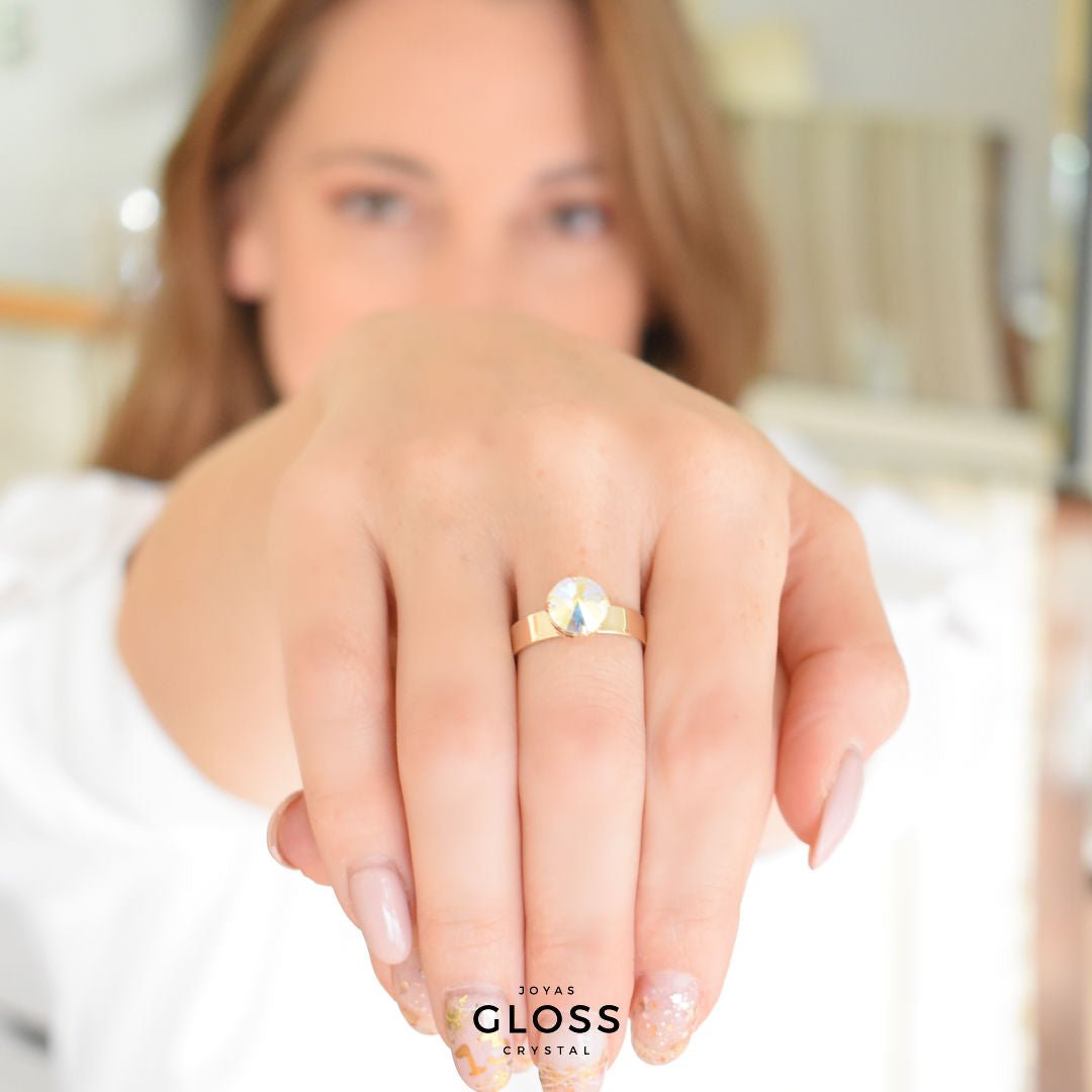 Anillo Rivoli Pequeño Aurora Boreal Baño de Oro - Joyas Gloss Crystal