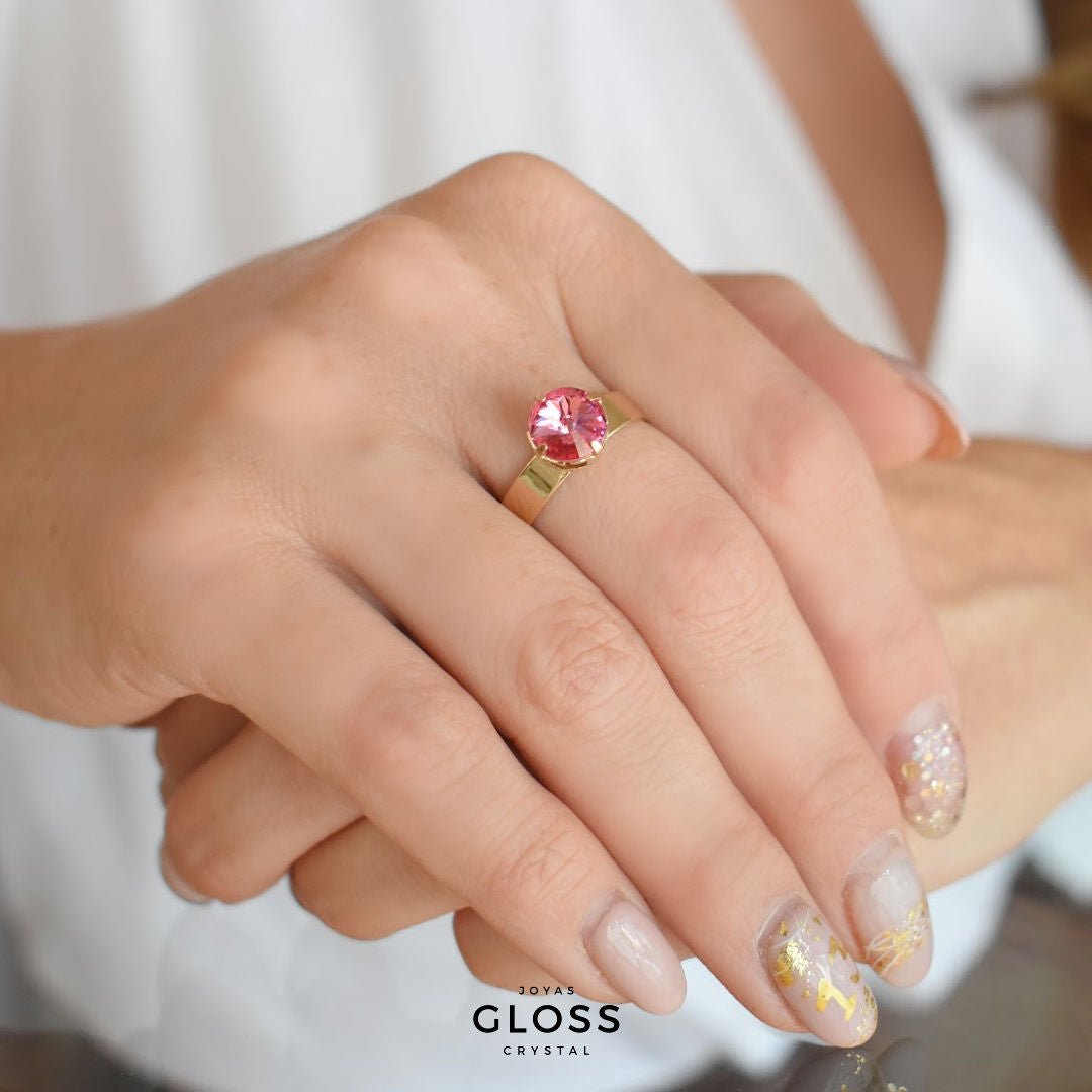 Anillo Rivoli Pequeño Rose Enchape de Oro - Joyas Gloss Crystal