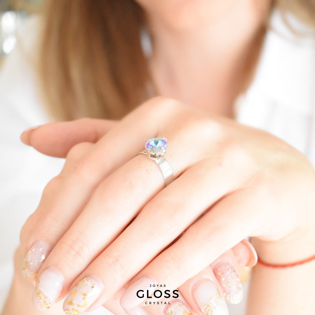 Anillo Rivoli Pequeño Vitrail Light Rodinado - Joyas Gloss Crystal