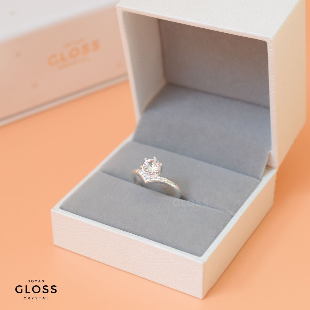 Anillo Solitario Corona Circón Plata 925 - Joyas Gloss Crystal