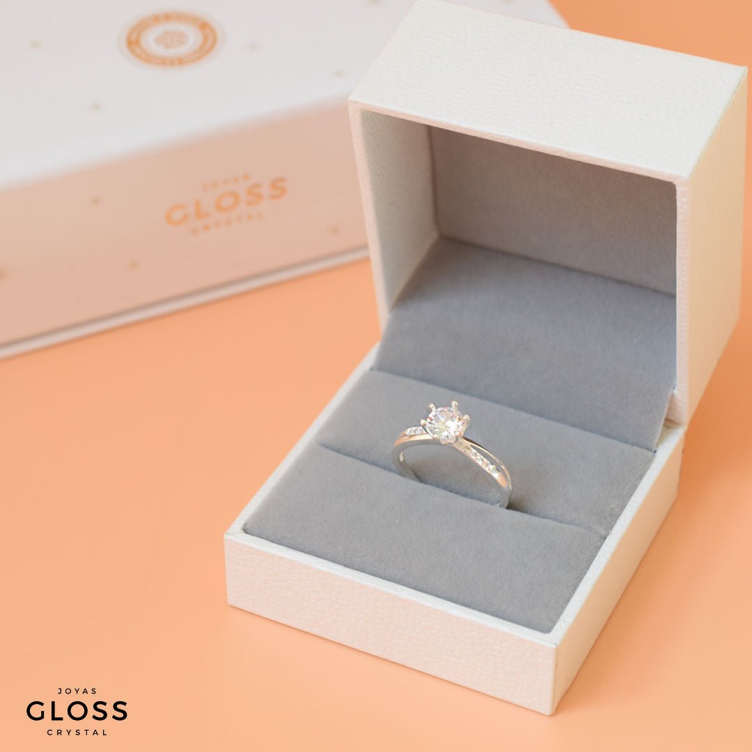 Anillo Solitario Diamante Plata 925 - Joyas Gloss Crystal