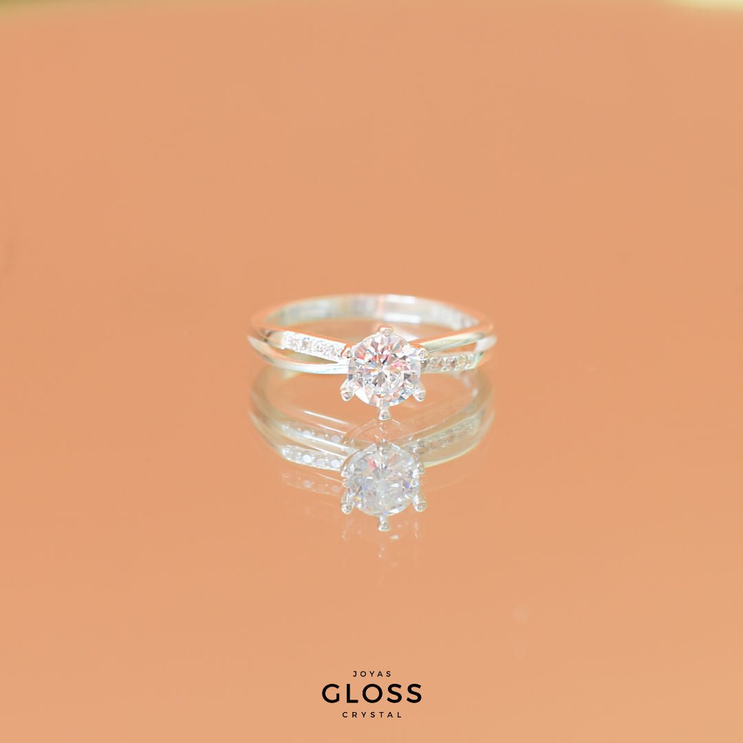 Anillo Solitario Diamante Plata 925 - Joyas Gloss Crystal