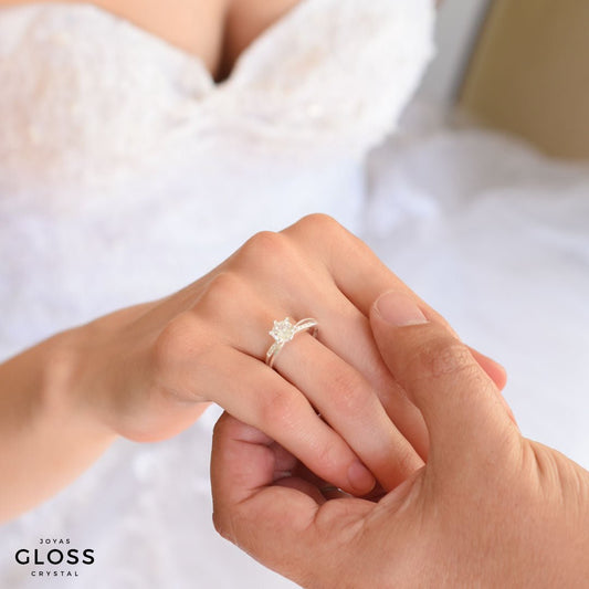 Anillo Solitario Diamante Plata 925 - Joyas Gloss Crystal