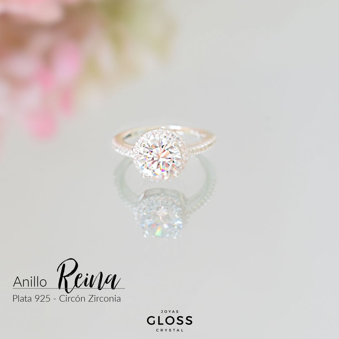 Anillo Solitario Reina Plata 925 - Joyas Gloss Crystal