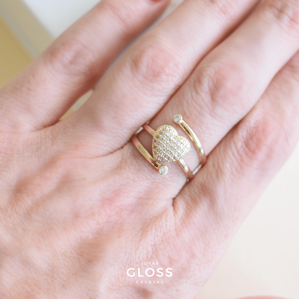 Anillo Sweet Heart Baño de Oro - Joyas Gloss Crystal