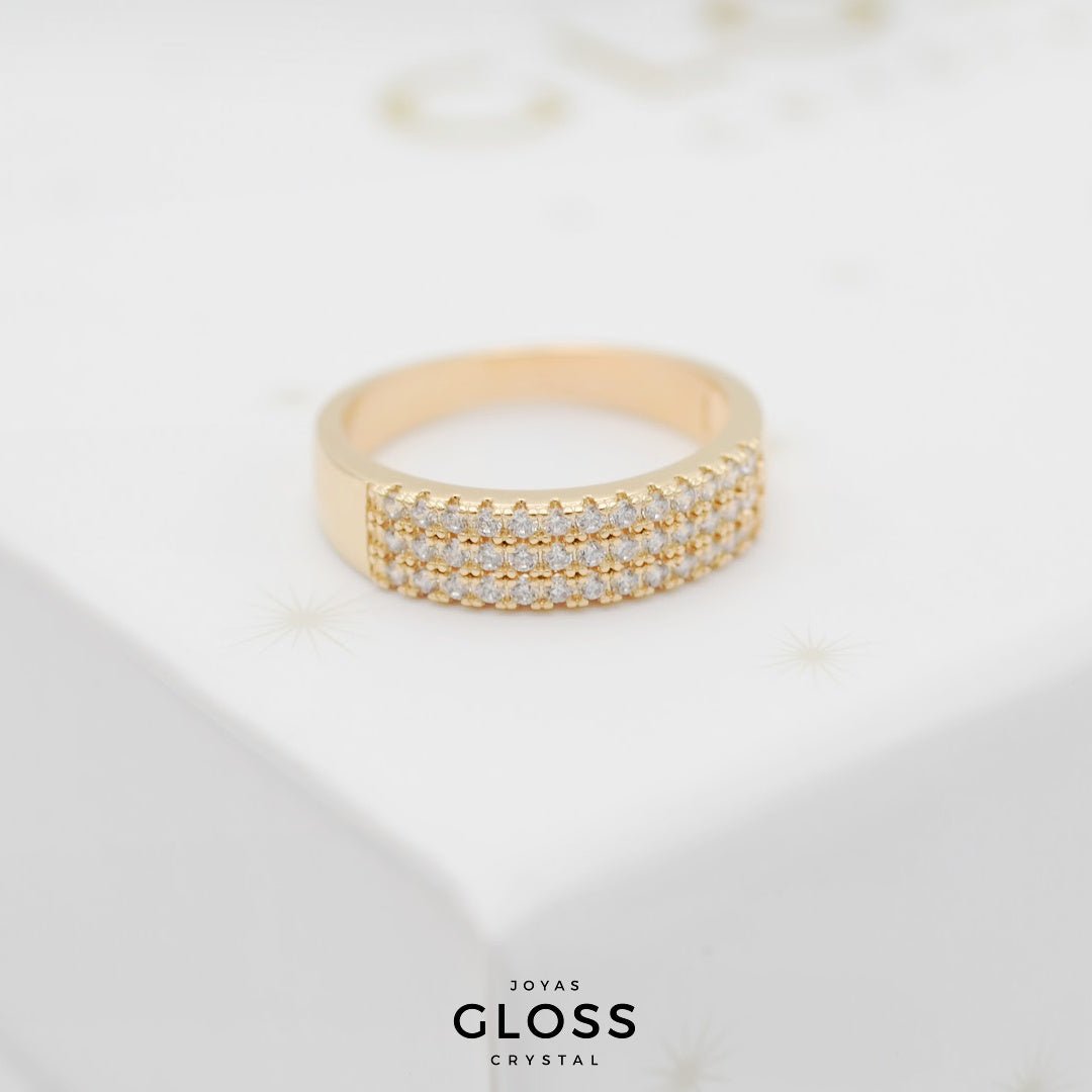 Anillo Triple Cintillo enchape Oro 18k - Joyas Gloss Crystal
