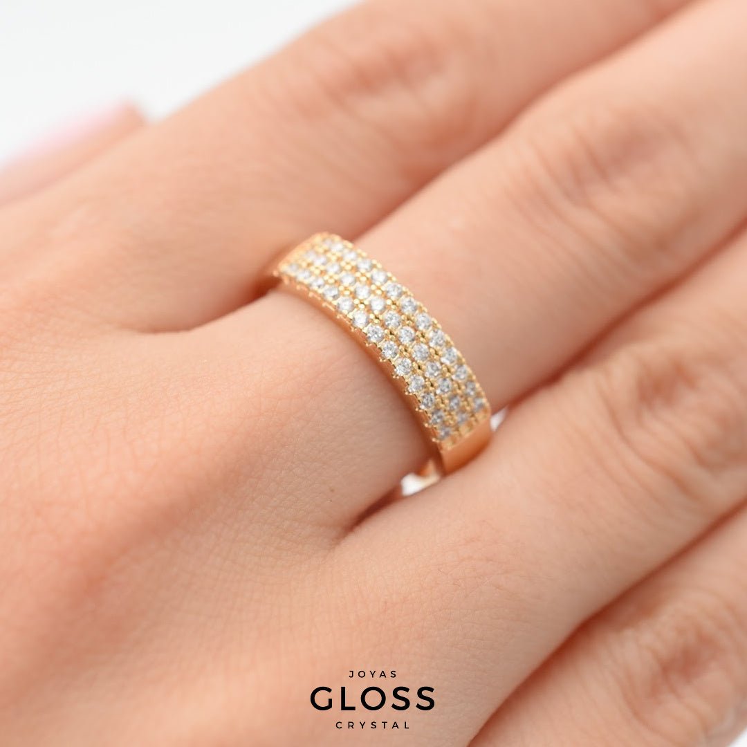Anillo Triple Cintillo enchape Oro 18k - Joyas Gloss Crystal