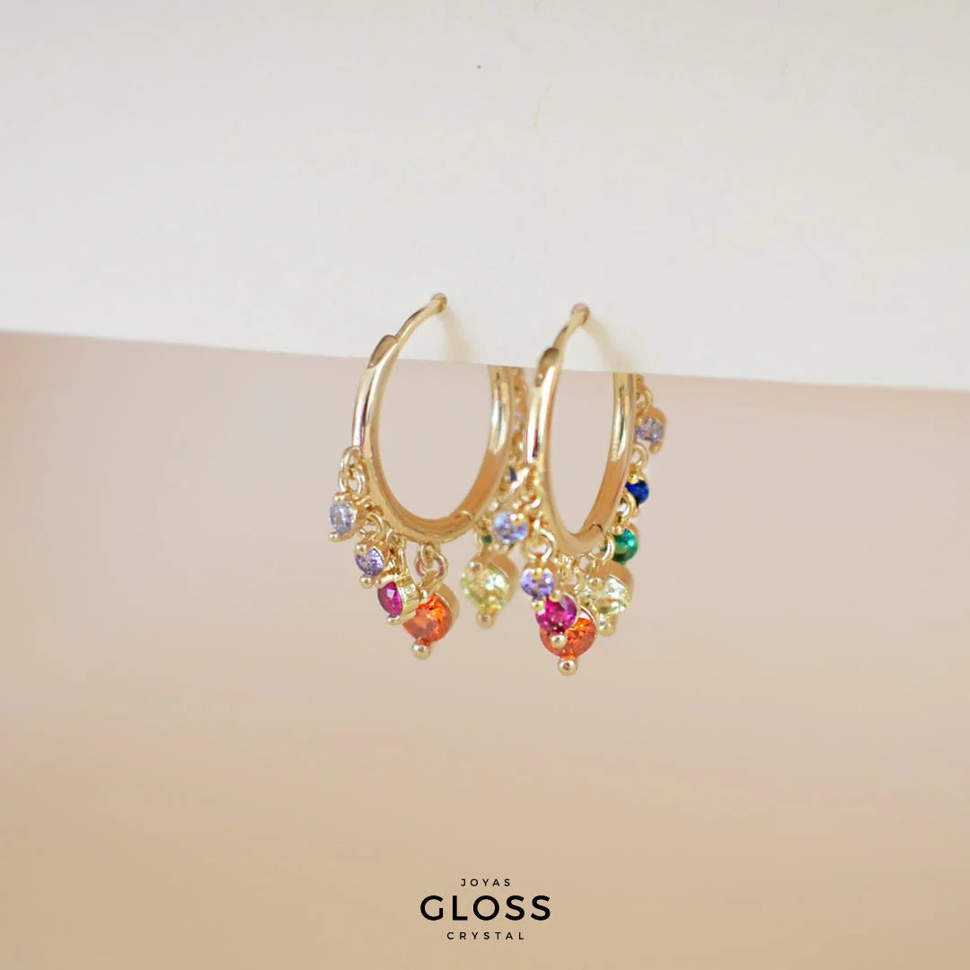 Aros Argolla Mil Colores Oro - Joyas Gloss Crystal