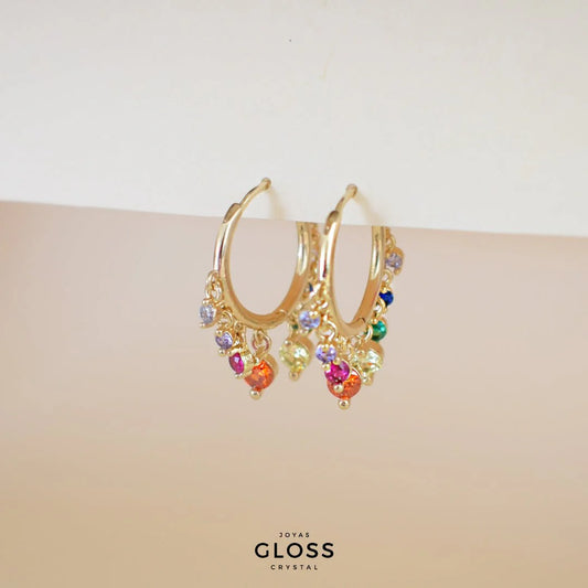Aros Argolla Mil Colores Oro - Joyas Gloss Crystal