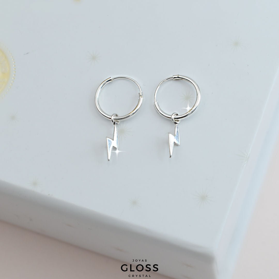 Aros Argolla Rayo Plata - Joyas Gloss Crystal