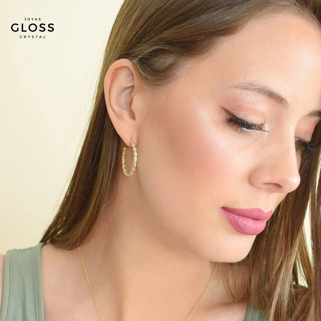 Aros Argolla Torcida Oro - Joyas Gloss Crystal