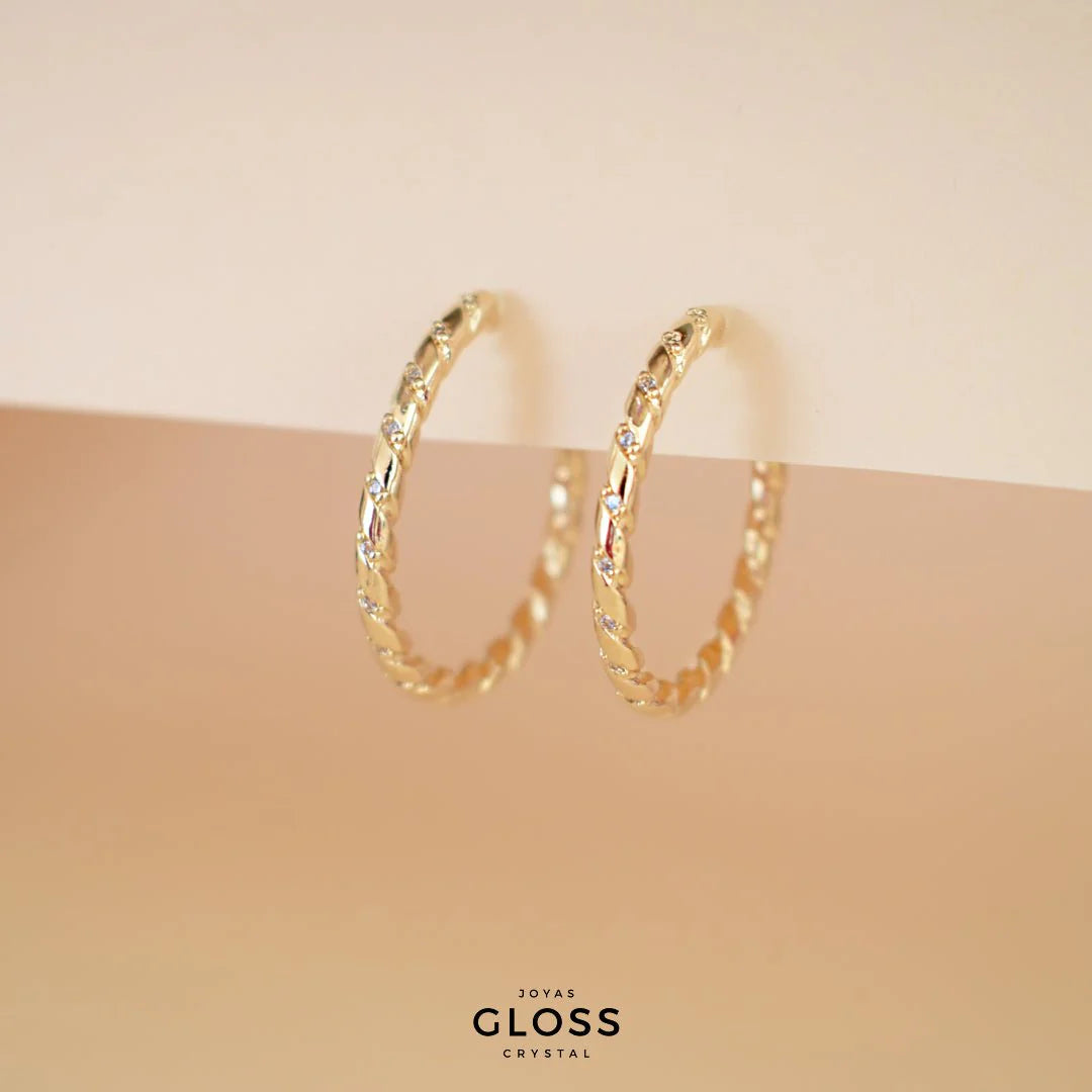 Aros Argolla Torcida Oro - Joyas Gloss Crystal
