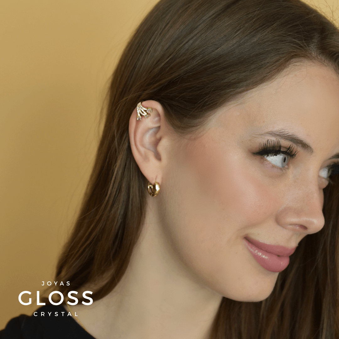 Aros Argolla Una Estrella Oro - Joyas Gloss Crystal