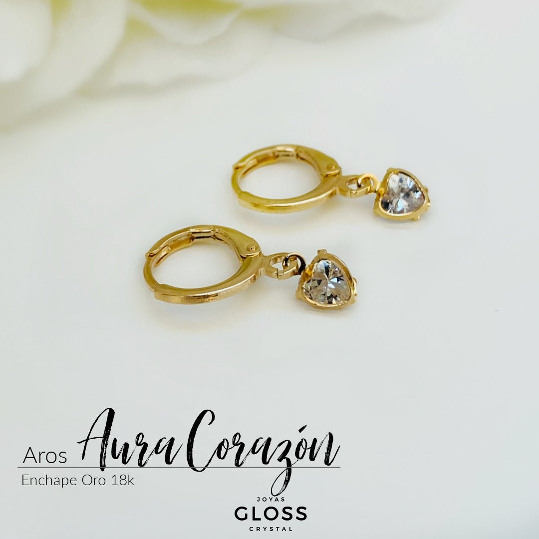 Aros Aura Corazón Oro - Joyas Gloss Crystal