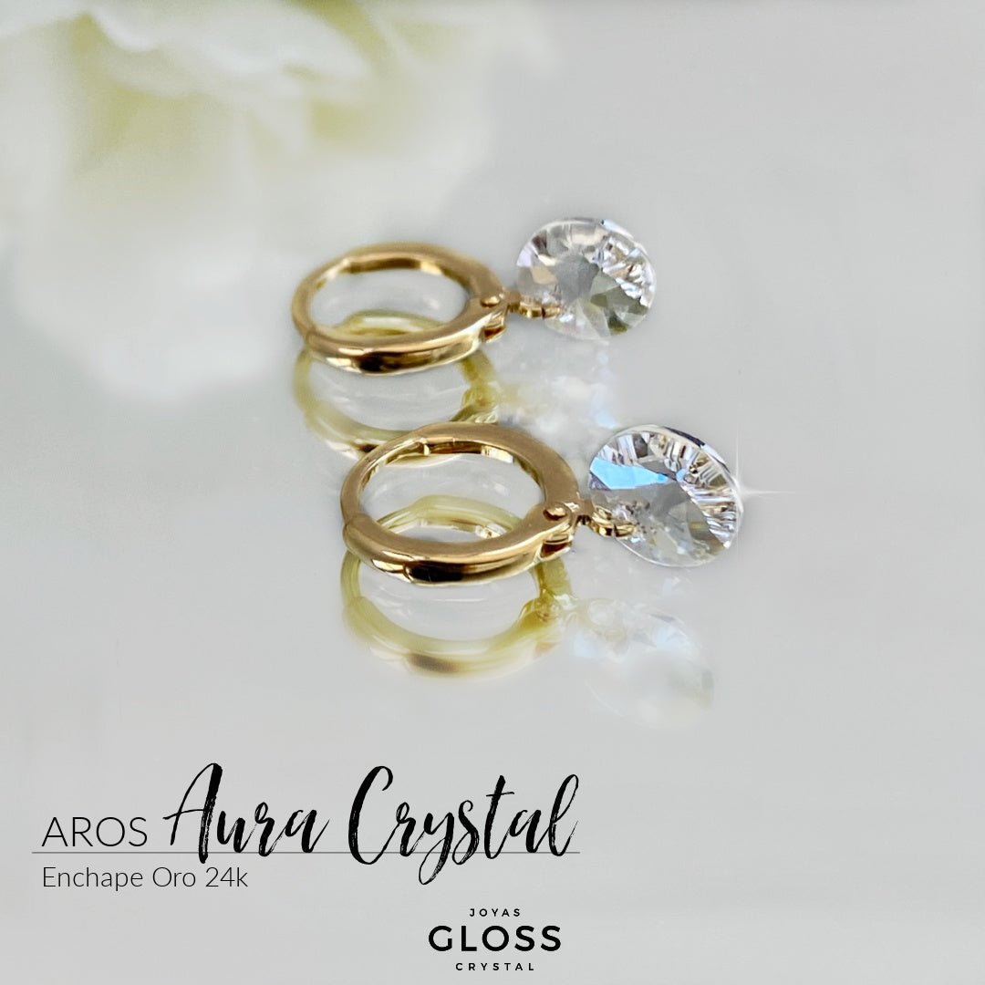 Aros Aura Crystal Oro Cristal Genuino - Joyas Gloss Crystal