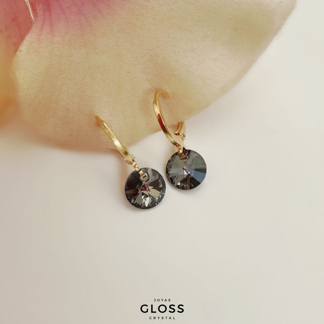 Aros Aura Negro Oro Cristal Genuino - Joyas Gloss Crystal
