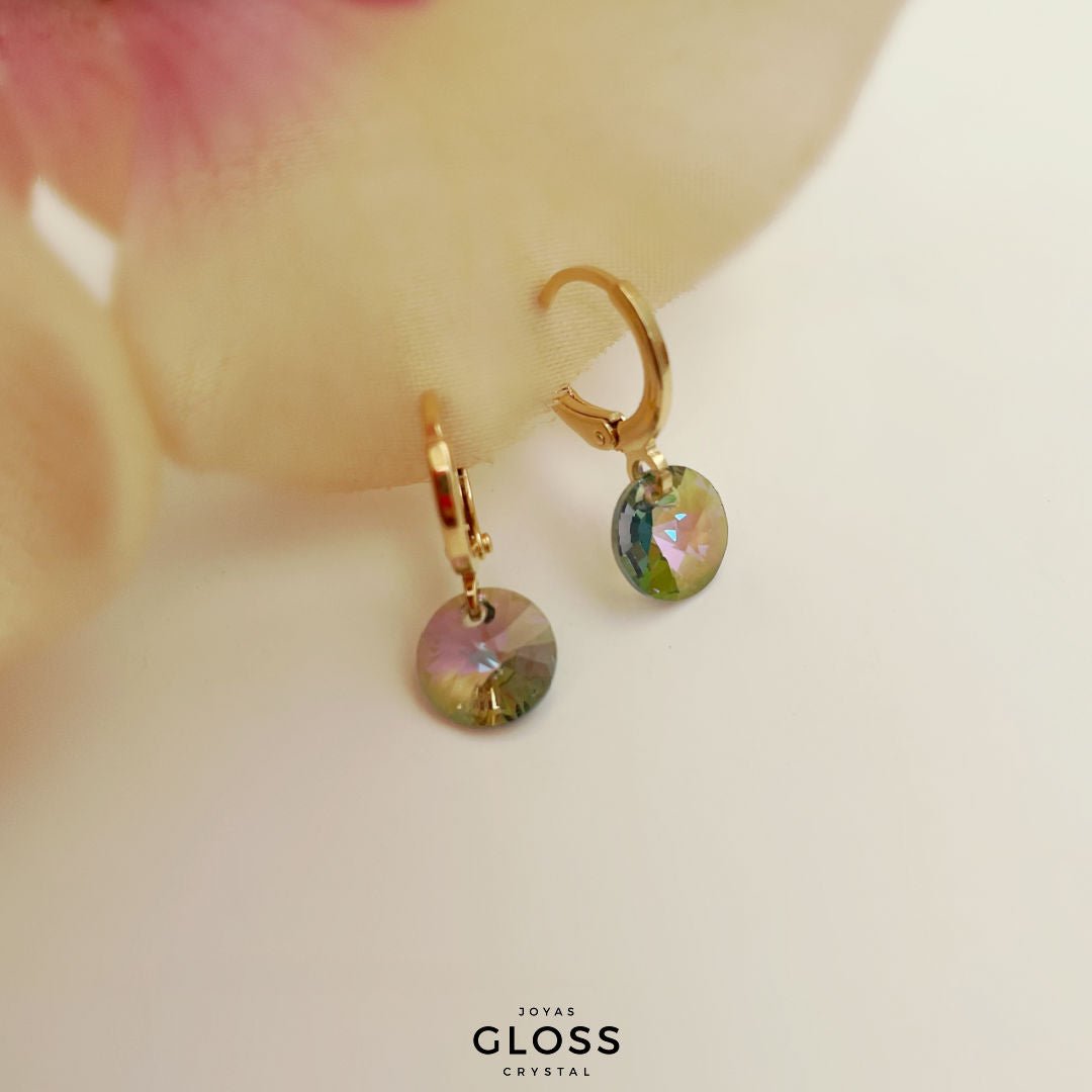 Aros Aura Paraiso Oro Cristal Genuino - Joyas Gloss Crystal