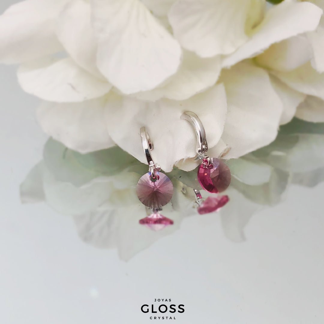 Aros Aura Rosado Plata Cristal Genuino - Joyas Gloss Crystal