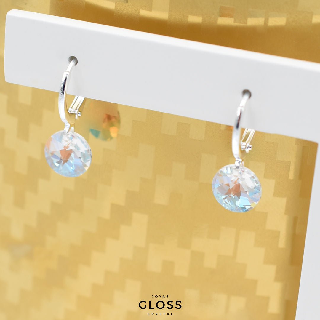 Aros Aura Shimmer Plata Cristal Genuino - Joyas Gloss Crystal