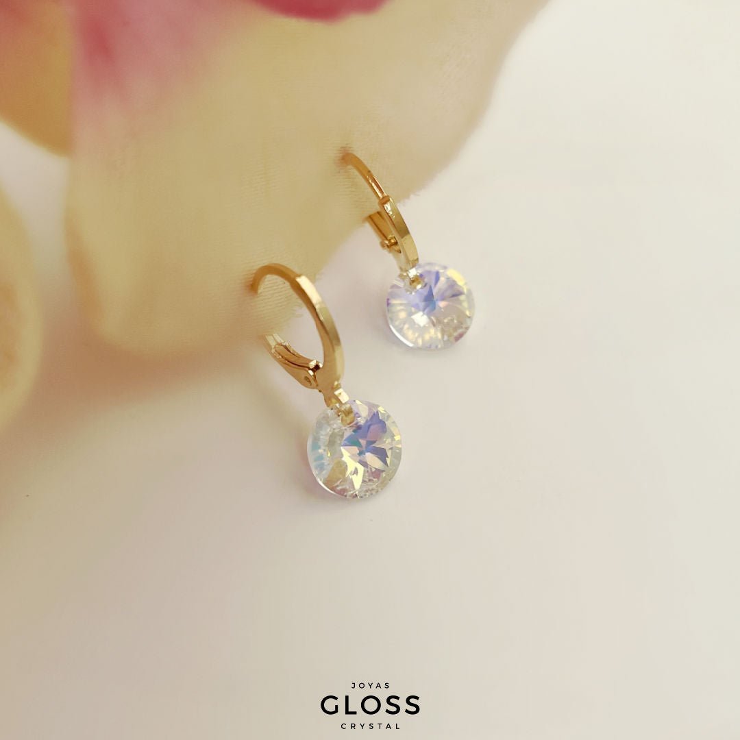 Aros Aura Tornasol Oro Cristal Genuino - Joyas Gloss Crystal