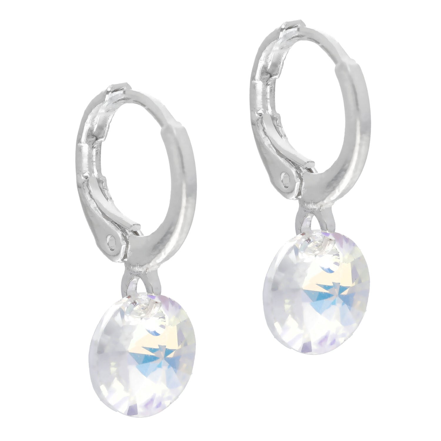 Aros Aura Tornasol Plata Cristal Genuino - Joyas Gloss Crystal
