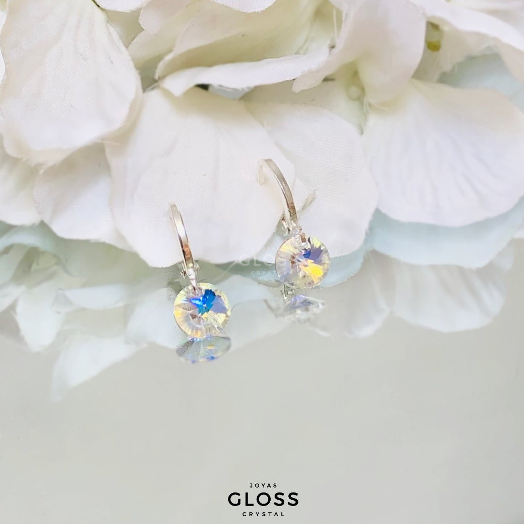 Aros Aura Tornasol Plata Cristal Genuino - Joyas Gloss Crystal