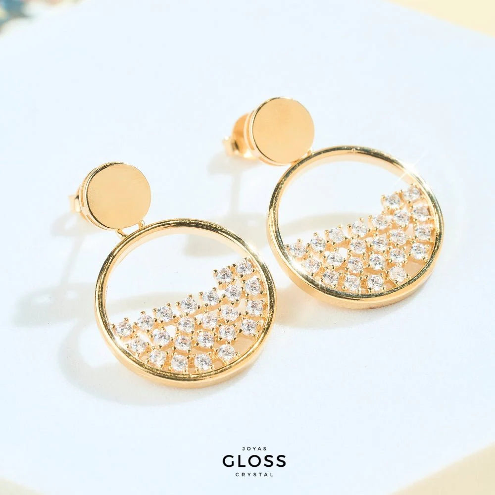 Aros Bruna Baño de Oro 18k - Joyas Gloss Crystal