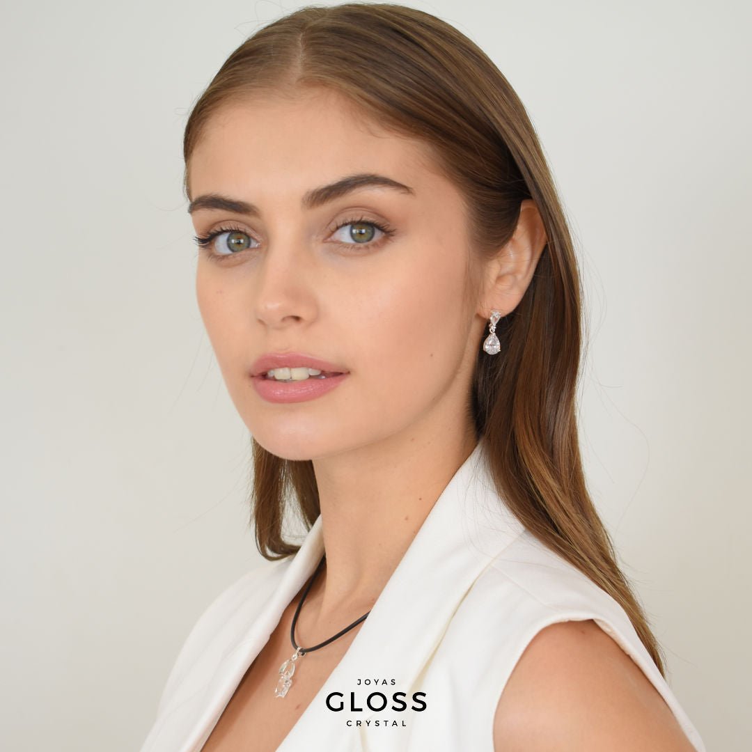 Aros Colgantes Circón Plateados - Joyas Gloss Crystal