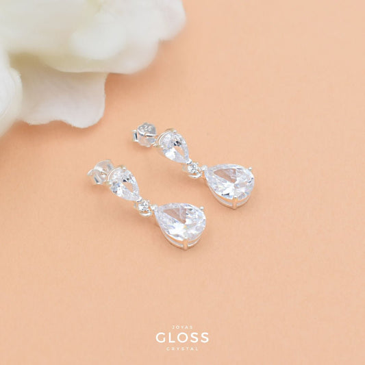 Aros Colgantes Circón Plateados - Joyas Gloss Crystal