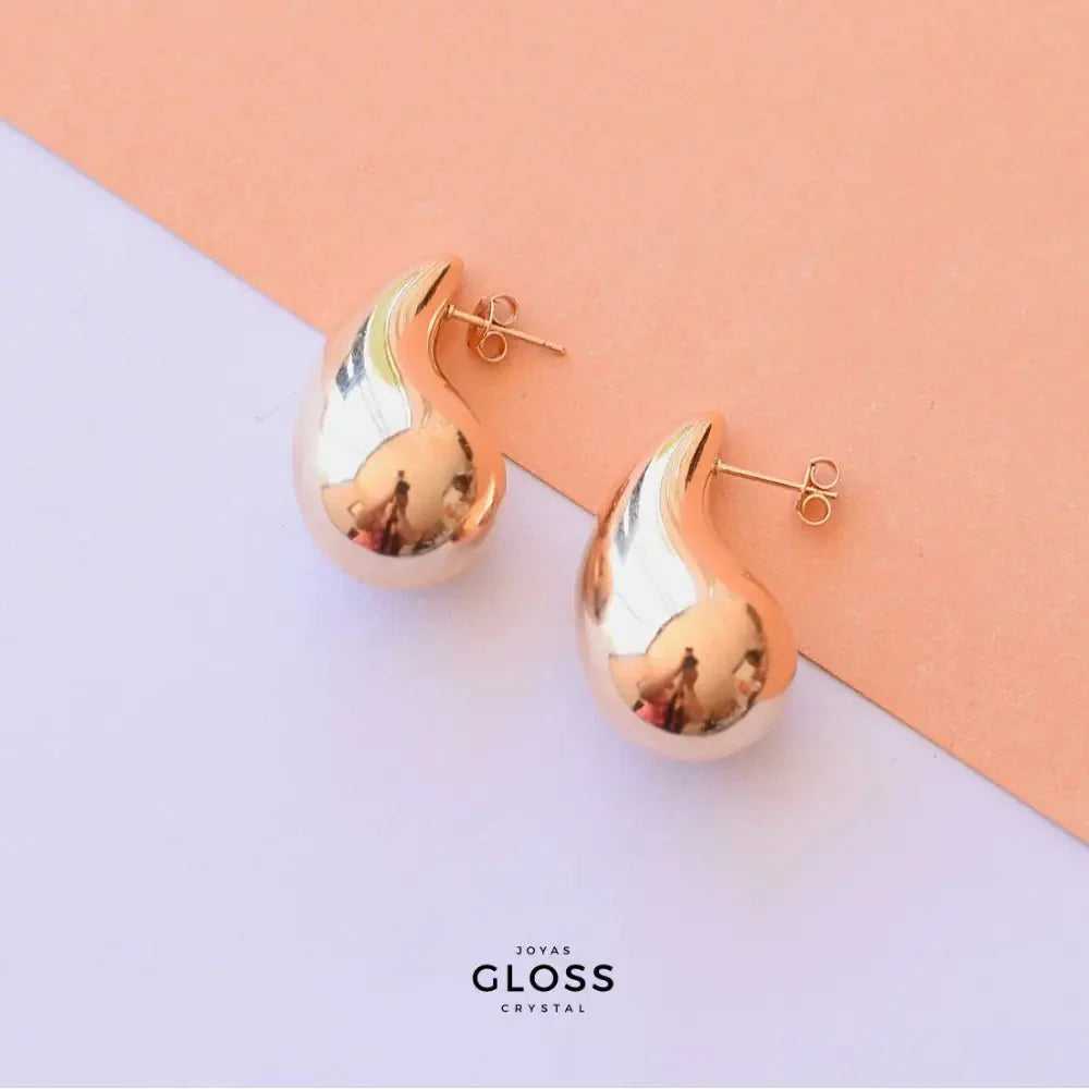 Aros Gota Chunky grande Oro - Joyas Gloss Crystal