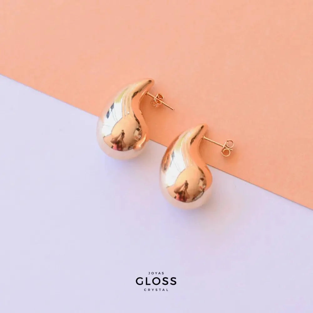 Aros Gota Chunky mediano Oro - Joyas Gloss Crystal