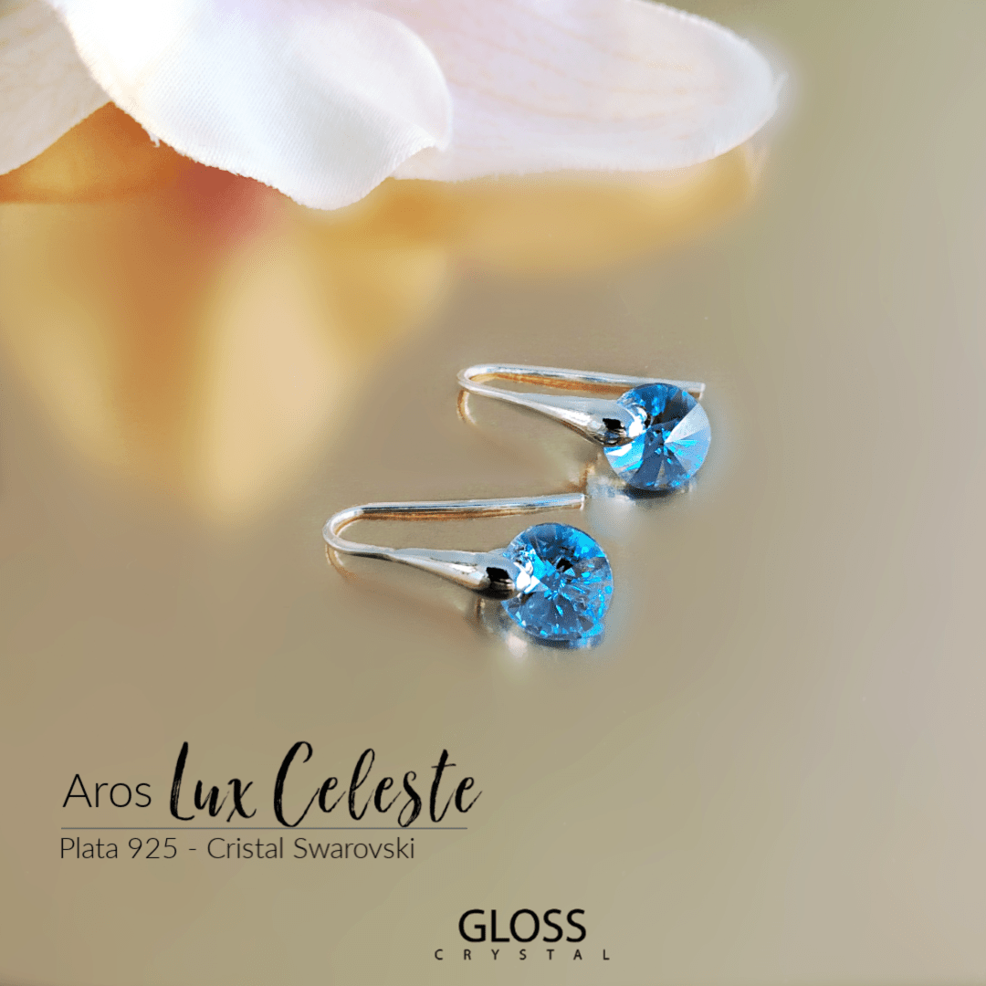 Aros Lux Celeste Plata - Joyas Gloss Crystal