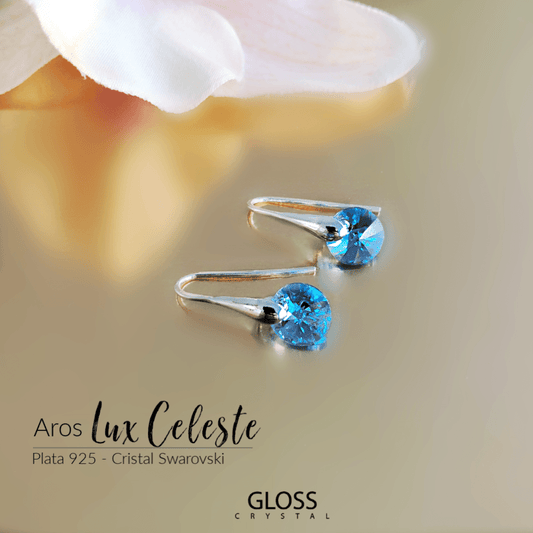 Aros Lux Celeste Plata - Joyas Gloss Crystal