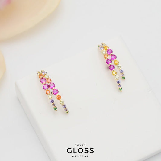Aros Mil Colores Enchape Oro 18k. - Joyas Gloss Crystal