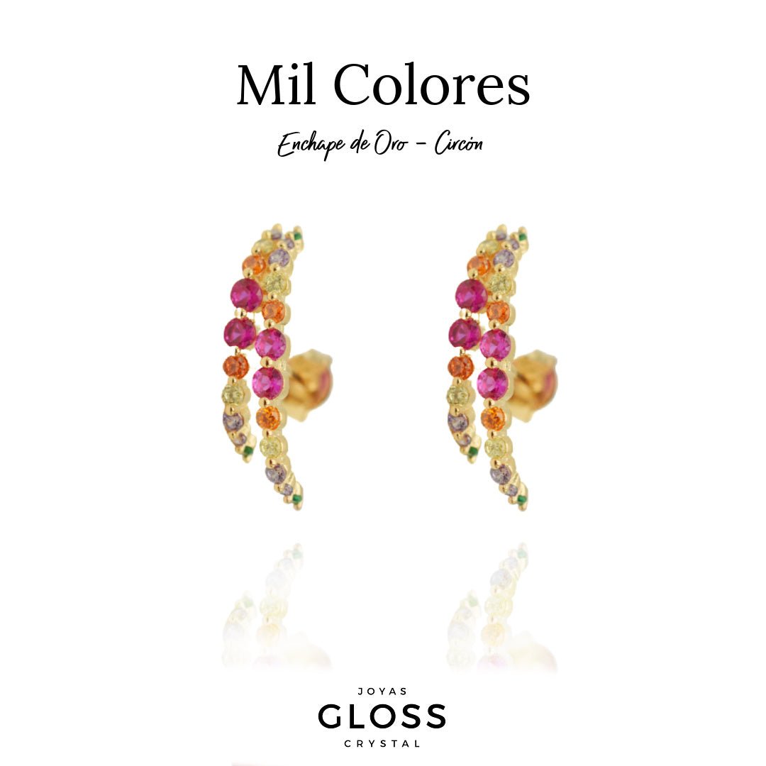 Aros Mil Colores Enchape Oro 18k. - Joyas Gloss Crystal