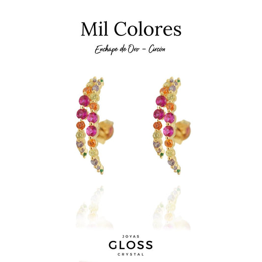 Aros Mil Colores Enchape Oro 18k. - Joyas Gloss Crystal