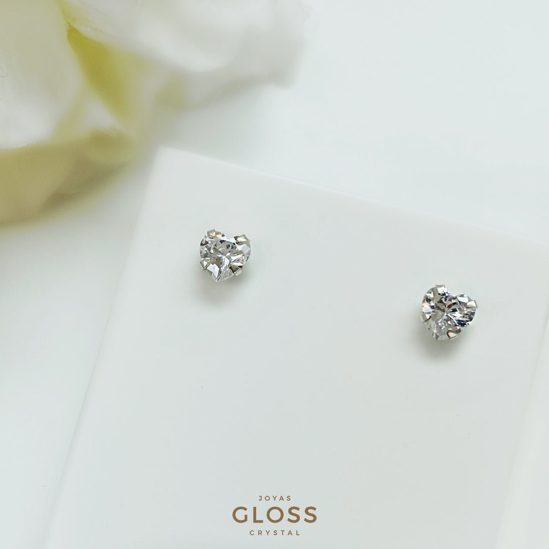 Aros Punto Luz Corazón Plata - Joyas Gloss Crystal