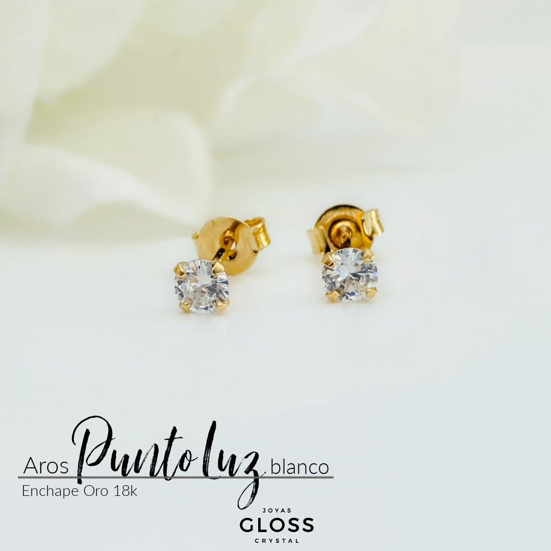 Aros Punto Luz Oro Blanco - Joyas Gloss Crystal