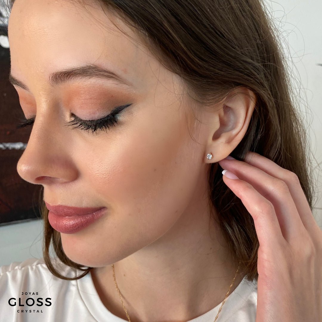 Aros Punto Luz Oro Blanco - Joyas Gloss Crystal