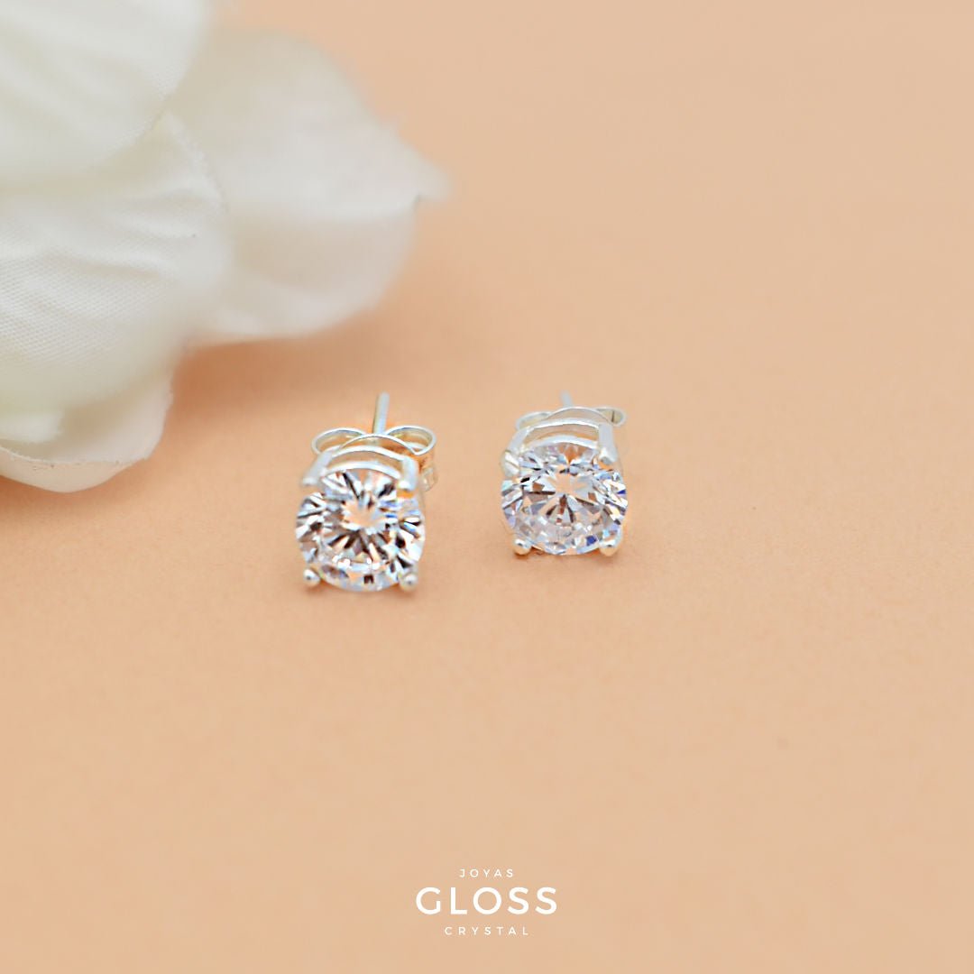 Aros Punto Luz Plata Circón - Joyas Gloss Crystal