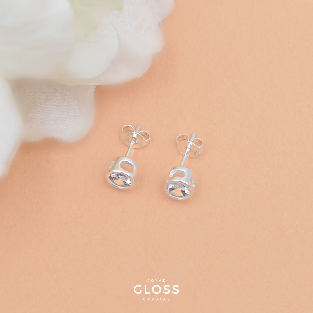 Aros Punto Luz Plata Redondos - Joyas Gloss Crystal