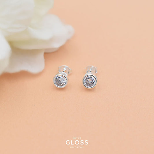 Aros Punto Luz Plata Redondos - Joyas Gloss Crystal