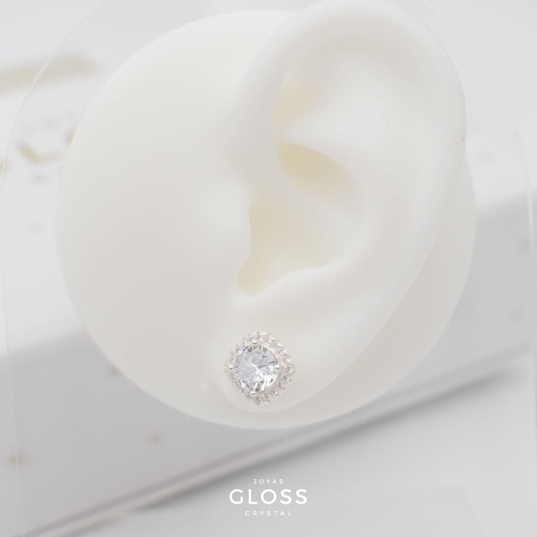Aros Punto Luz Reina Cuadrado - Joyas Gloss Crystal