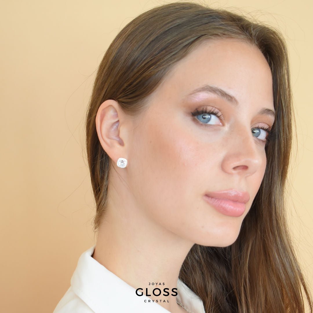 Aros Punto Luz Reina Cuadrado - Joyas Gloss Crystal
