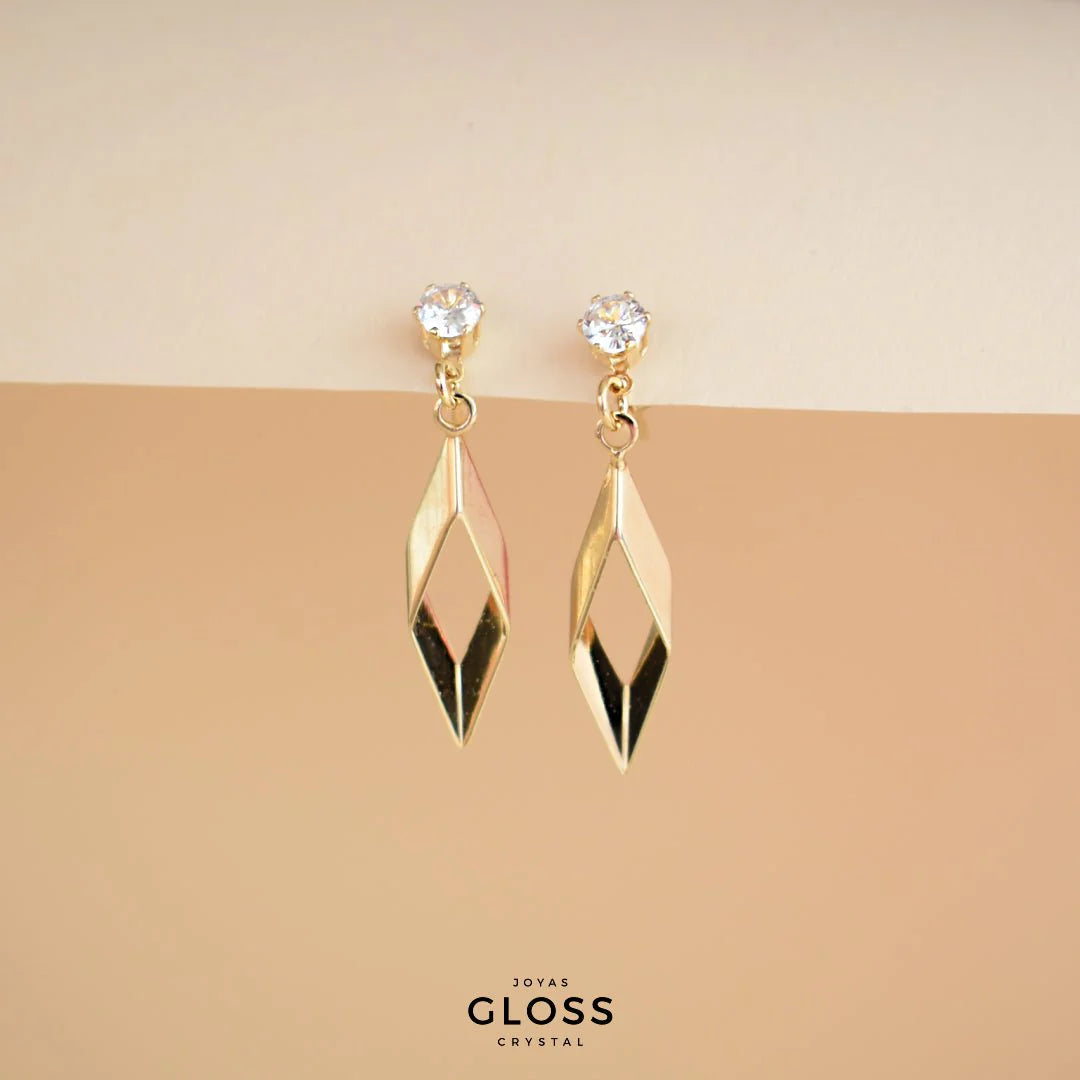 Aros Rombo Baño de Oro - Joyas Gloss Crystal