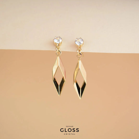 Aros Rombo Baño de Oro - Joyas Gloss Crystal